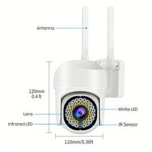 Caméra d'alarme extérieure WiFi PTZ avec capteur CMOS de sécurité à 360 degrés et options de stockage de données sur carte mémoire - Product Image 6
