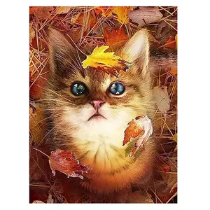 Cat Diamond Painting Kits für Erwachsene-Maple Leaf Diamond Art Kits für Erwachsene, Autumn Gem Art Kits für Erwachsene für Geschenk Home Wall