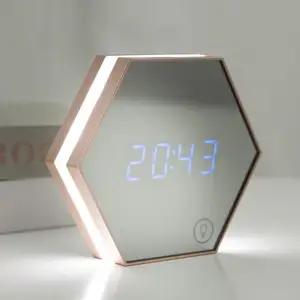 Smart Table Alarm Clock Make Up Mirror Clock With Led Night Light