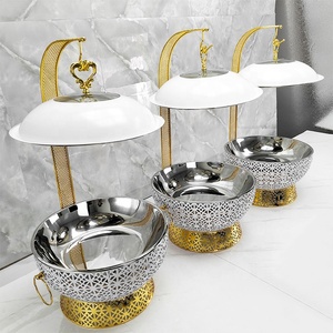 Nuovo Design Lussuoso Scaldavivande Bianco e Oro da 8L in Acciaio Inossidabile con Coperchio a Sospensione per Matrimoni e Feste - Product Image 2