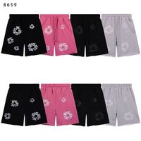 Shorts de sport pour hommes en coton pur 100% épais, style streetwear décontracté, avec procédé de marquage à chaud par transfert de cristaux, vente en gros