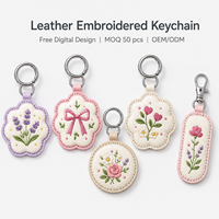 Porte-clés en cuir brodé avec logo personnalisé, rembourrage en coton, breloques florales personnalisées pour sacs fourre-tout, service OEM ODM