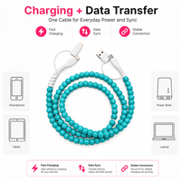 Câble de charge pour téléphone à perles turquoise 4 en 1, cordon de charge multi-prise USB Type C pour appareils iPhone et Android