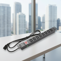 IEC C13 PDU avec interrupteur, 19 pouces, alliage d'aluminium, unité de distribution d'alimentation 220V pour armoire réseau, 10 prises