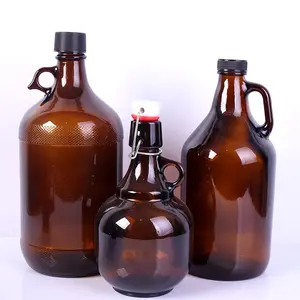 Factory Supplier 2L Amber Empty California Style Beer Growler Glass Wine Bottle With Swing Top And Handle