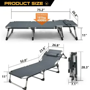 Lit de Camping Pliant d'Extérieur avec Matelas, Lit de Camp pour Touriste, Robuste et Très Résistant 180 kg, Portable avec Pieds en Acier Inoxydable - Product Image 2