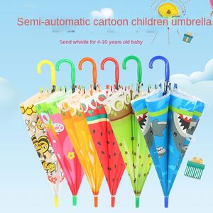 Parapluie semi-automatique léger et transparent pour étudiants, unisexe, enfants de maternelle, avec long manche et motif de dessin animé, pratique - Product Image 1