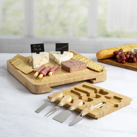 Vente en gros de planche à fromage en bois de bambou ensemble de plateaux à découper incluant couteau en acier plateau de service de charcuterie en bois