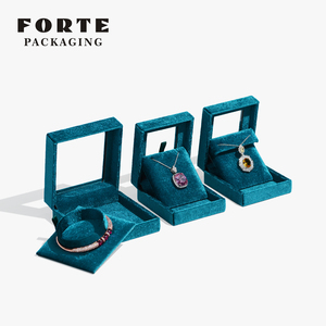 FORTE 2024 New Style Hot Selling Blue Velvet Acrylic Jewelry Packaging <b>Box</b> Custom logo Ring <b>Box</b> <b>Earrings</b> Pendant Jewelry <b>Box</b> - Product Image 2