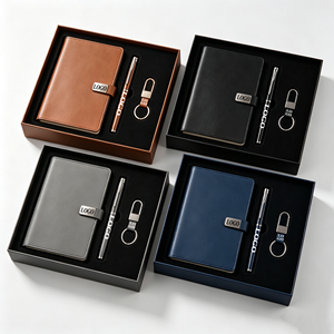 Ensemble de carnet en cuir format A5 avec logo personnalisé, 3 en 1, avec stylo et porte-clés, pour le personnel de bureau, ensemble cadeau promotionnel de luxe - Product Image 1