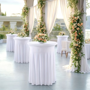 Modern Simple Round White Polyester Non-Slip Fabric <b>Cover</b> for Cocktail <b>Table</b> Skirt-Party & Wedding Use - Product Image 4