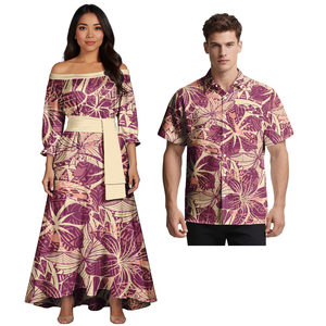 Chemises pour hommes Vêtements assortis pour couples Ensembles de tenues de couple tribal polynésien Samoan Puletasi Plus Size Tatau Dresses - Product Image 5