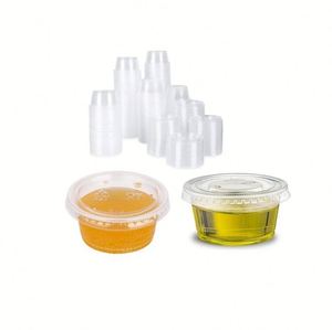 Gobelets à sauce jetables en PP transparent/noir avec couvercle, gobelets en plastique pour salade et dessert, portions de 2 oz - Product Image 3