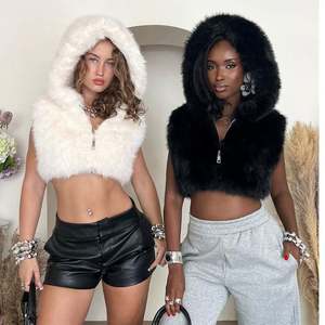 Wholesale Zip up Crop Hoodie <strong>Jacket</strong> Outwear Women <strong>Girls'</strong> <strong>Puffer</strong> <strong>Jacket</strong> Down Coat with Drawstring Winter Coats Women Puff Vest - Product Image 5