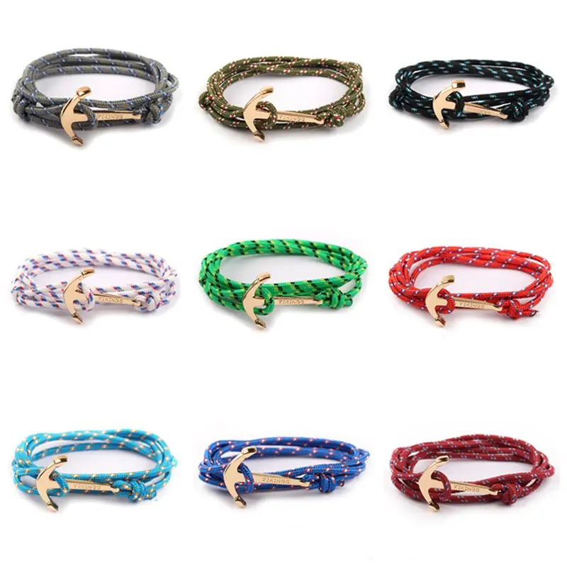 Adjustable Women Bracelet Nylon Rope Men's Gold Color Vikings Anchor Bracelet Accessories Hand Jewelry 20 Colors