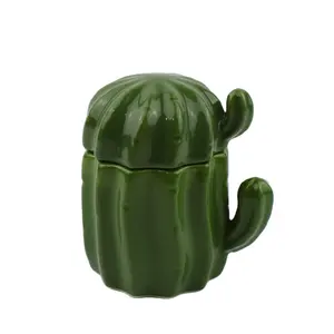 Keramische 3D Cactus Opslag Cookie Pot Met Deksel Voor Snoep En Voedsel, Custom Cactus Biscuit Container