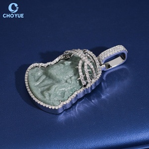 Colgante de Plata 925 con Moissanita y Jade, Bañado en Rodio, Engaste de Garra, Estilo Hiphop, Amuleto de Rostro, Joyería Cristiana, Colgante de Cabeza de Jesús - Product Image 5