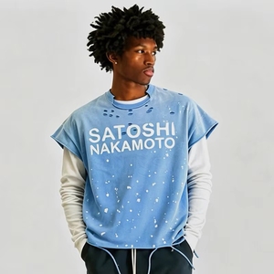 Blue Hole Tank Top Sweat-shirt décontracté surdimensionné Satoshi <span class=keywords><strong>Nakamoto</strong></span> T-shirt pour homme en coton de haute qualité respirant Vêtements pour homme - Product Image 1