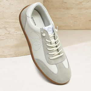 Chickita Bestseller <span class=keywords><strong>Sneakers</strong></span> da <span class=keywords><strong>Donna</strong></span> in Pelle di Vacchetta con Punta Affusolata Colore <span class=keywords><strong>Beige</strong></span> Motivo Patchwork Chiusura con Fascia Elastica Traforata - Product Image 4