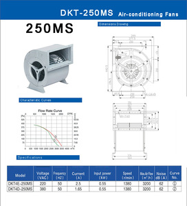 Commerciële keukenventilatie 0,55 kW AC 220V/380V 4000 cm³/h 250mm dubbele inlaat kanaalventilator hoge druk laag geluidsniveau centrifugaal - Product Image 5