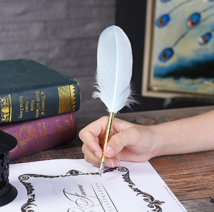 Toptan beyaz zanaat Quill kaligrafi kaz tüyü yazma için dolma kalem imza hediye düğün gelin duş parti kaynağı - Product Image 5