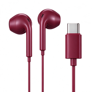หูฟังแบบมีสาย USB-C สีเบอร์กันดี แบบกึ่งอินเอียร์ เสียงเบสสเตอริโอหนักแน่น สำหรับการฟังเพลงบนอุปกรณ์พกพา - Product Image 1