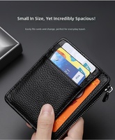 Dompet Kartu Kulit Pebble Grain dengan Kantong Koin Ber-resleting, Tempat Kartu Kredit Minimalis, Dompet Saku Depan Tipis, Grosir