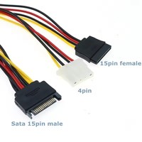 Cable de alimentación para chasis de ordenador SATA de 15 pines macho a hembra + 4 pines hembra, utilizado para disco duro IDE a Serial ATA SATA