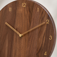 Jam Dinding Bulat Digital Art Deco Kayu Walnut Hitam Alami dengan Jarum Kuningan, Hiasan Dinding Senyap untuk Ruang Tamu, Kantor, dan Rumah
