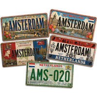 Letrero Metálico Vintage de la Ciudad de Ámsterdam, Países Bajos, Estilo Rústico Retro, Decoración de Pared para Bar o Garaje