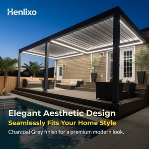 Pérgola Motorizada HENLIXO <span class=keywords><strong>de</strong></span> Aluminio, Gazebo Bioclimático <span class=keywords><strong>con</strong></span> Luces LED, Techo <span class=keywords><strong>de</strong></span> Láminas, Puertas Corredizas <span class=keywords><strong>de</strong></span> Vidrio, Gazebo para Patio - Product Image 4