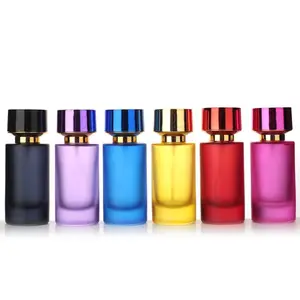 50ml straight round bottle refillable spray color perfume glass bottle with uv plated screw cap