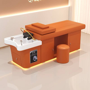 K Modern Shampoo Chair Hair Washing <b>Bed</b> Salon Spa Furniture with Sink Massage <b>Pad</b> PU Leather - Product Image 2