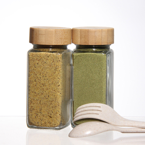 Recipientes para Almacenar Especias, Frascos Cuadrados con Tapas de Bambú - Product Image 1