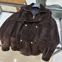 Blouson Bomber en Daim pour Femme avec Logo Personnalisé, Style Vintage Croisé, Coupe Ample, Style Motard, Ourlet Élastique, Vêtement d'extérieur