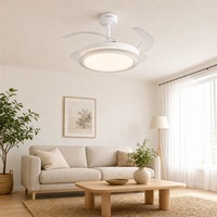 Ventilateur de plafond LED rétractable invisible en cristal de luxe avec télécommande, lampe décorative pour chambre et salle à manger
