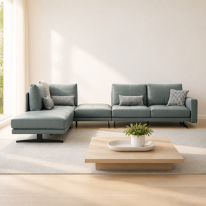 Juego de Sofás en Forma de L con Patas de Metal Negro, Respaldo Segmentado, Chaise Longue de Perfil Bajo, Estilo Moderno y Minimalista para Sala de Estar, Hotel u Oficina - Product Image 1