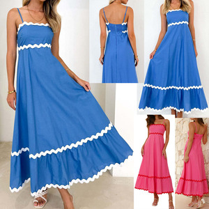 Mới Nhất Thiết Kế Sang Trọng Màu Sắc Đồng Bằng <span class=keywords><strong>Zig</strong></span> <span class=keywords><strong>Zag</strong></span> Trang Phục Mùa Hè Phụ Nữ Giản Dị Thanh Lịch Maxi Trượt Dresses - Product Image 2