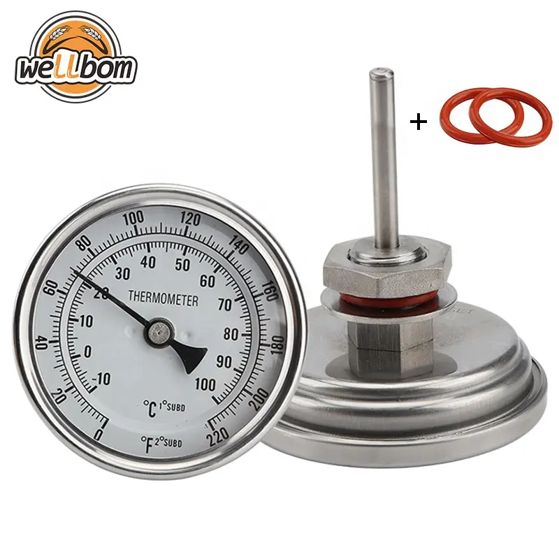 Stainless Steel Brew Kettle Brewing Dia Dual Thermometer with Lock Nut for Homebrew and Distilling