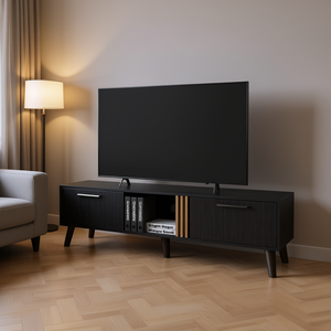 Mueble para TV Dragon Wengue de 50-54 Pulgadas, Diseño Moderno de Mediados de Siglo, con 2 Puertas y Almacenamiento Abierto para Sala de Estar - Product Image 2