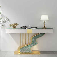 Table de porche en pierre, lumière de luxe moderne, créative, tendance, simple, art mural, foyer, table semi-circulaire, vue de profil, armoire décorative