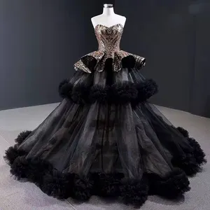 RSM66914 Jancember yeni tasarımcı artı boyutu parti gelin abiye balo elbisesi siyah peplum elbise