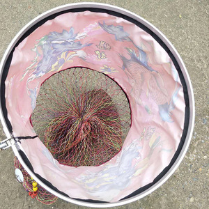 Filet de pêche multifilament à double nœud, portable, pour pêcheurs, avec perles colorées et poignée en métal. - Product Image 3