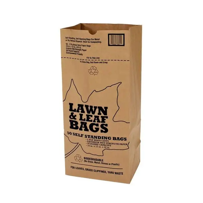 Fabrika fiyat ağır biyobozunur kahverengi kağıt çöp torbaları Yard atık yaprak torbası ev bahçe için 30 galon