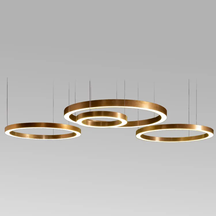 Lámpara colgante de lujo para el hogar, luz LED redonda de círculo dorado de latón, personalizada, moderna, para decoración de oficina y hotel