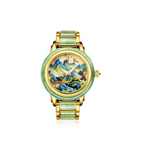 Montre-bracelet automatique mécanique de luxe en jade naturel sculpté, idéale pour les couples, cadeau pour les amoureux
