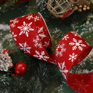 LuDe New Arrival Custom Printed Snowflake Snowman <strong>Ribbon</strong> Logo Wide Christmas <strong>Burlap</strong> Wired <strong>Ribbon</strong> for Christmas Tree Decorations - Product Image 2