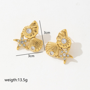 2025 moda Bohemia moda Shell estrella bohemio 24K chapado en oro deslumbrante diamante Shell estrella de mar Caracol pendientes - Product Image 5