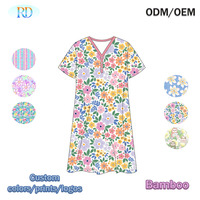 Chemise de nuit en bambou personnalisée Ruidian pour femmes, col en V, manches courtes, coupe ample, imprimé floral, robe de nuit respirante et douce, vêtements de détente pour femmes