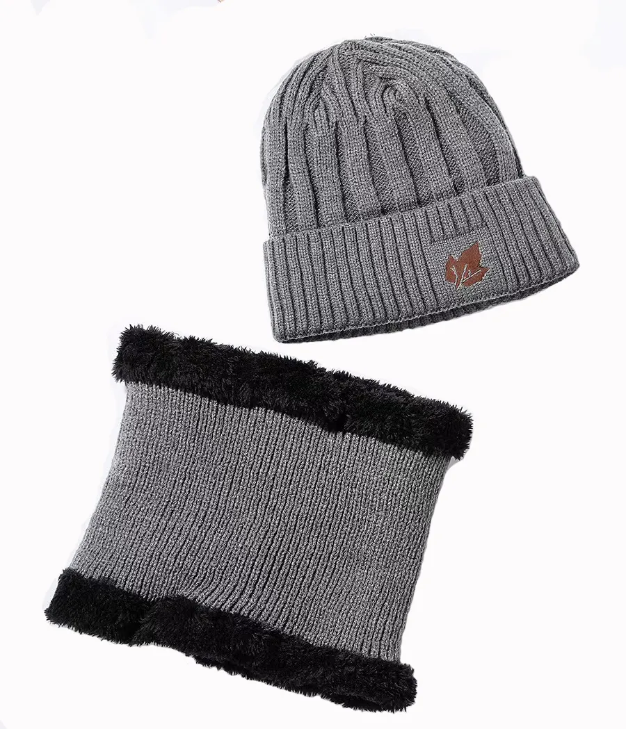 Gorro de invierno, conjunto de bufanda, gorro de calavera de punto grueso y cálido, gorro forrado de lana, bufandas, regalos para mujeres